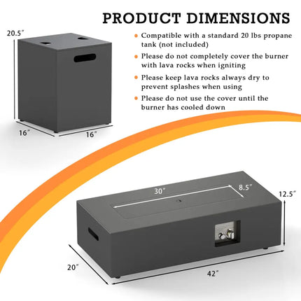 42 Inch Outdoor Rectangular Fire Table 50 000 BTU with Tank Holder-Black - Black - Fire Pit Tables
