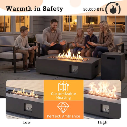 42 Inch Outdoor Rectangular Fire Table 50 000 BTU with Tank Holder-Black - Black - Fire Pit Tables