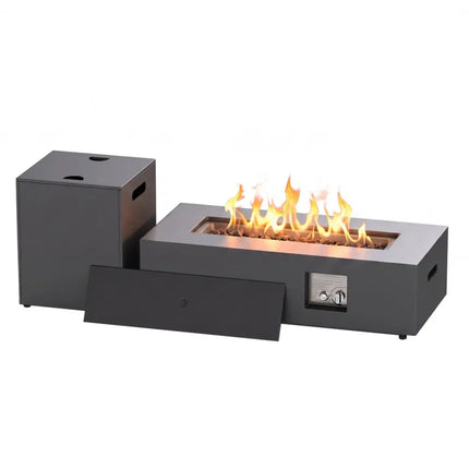 42 Inch Outdoor Rectangular Fire Table 50 000 BTU with Tank Holder-Black - Black - Fire Pit Tables
