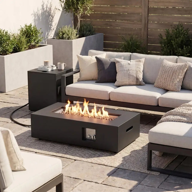 42 Inch Outdoor Rectangular Fire Table 50 000 BTU with Tank Holder-Black - Black - Fire Pit Tables