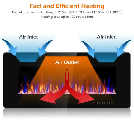 42 Inch Recessed Ultra Thin Electric Fireplace with Timer Costway