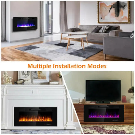 42 Inch Recessed Ultra Thin Electric Fireplace with Timer Costway
