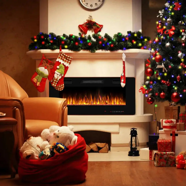 42 Inch Recessed Ultra Thin Electric Fireplace with Timer Costway