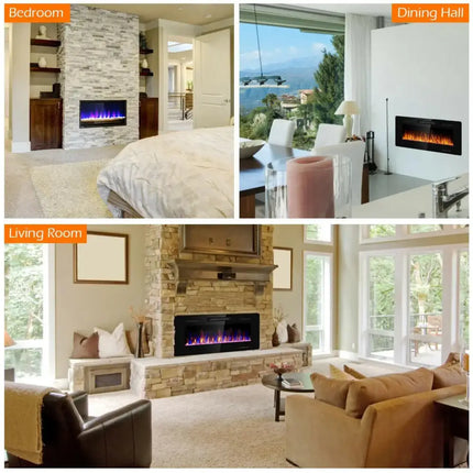 42 Inch Recessed Ultra Thin Electric Fireplace with Timer Costway