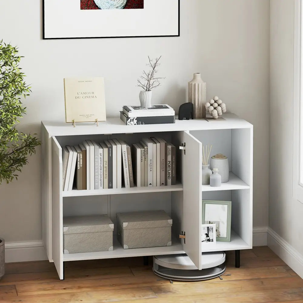 42 Inch Sideboard Buffet Cabinet Kitchen with Adjustable Shelves-White - White - Sideboards Cabinets & Buffets