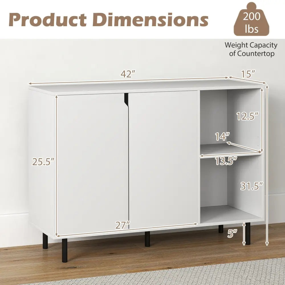 42 Inch Sideboard Buffet Cabinet Kitchen with Adjustable Shelves-White - White - Sideboards Cabinets & Buffets