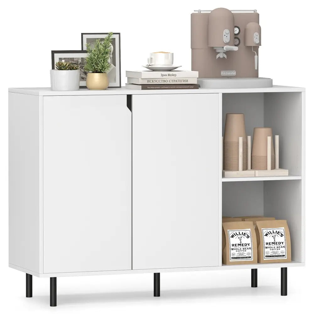 42 Inch Sideboard Buffet Cabinet Kitchen with Adjustable Shelves-White - White - Sideboards Cabinets & Buffets