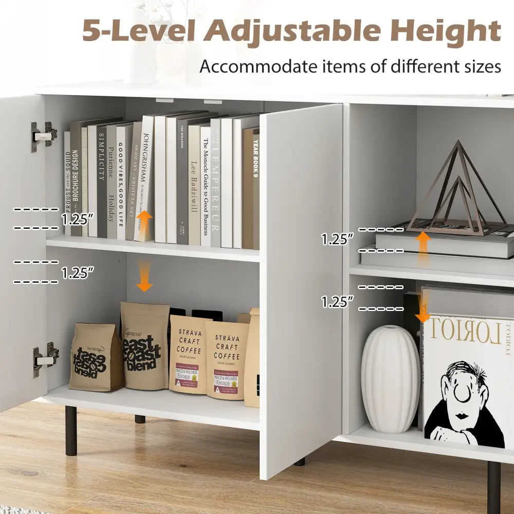 42 Inch Sideboard Buffet Cabinet Kitchen with Adjustable Shelves-White - White - Sideboards Cabinets & Buffets