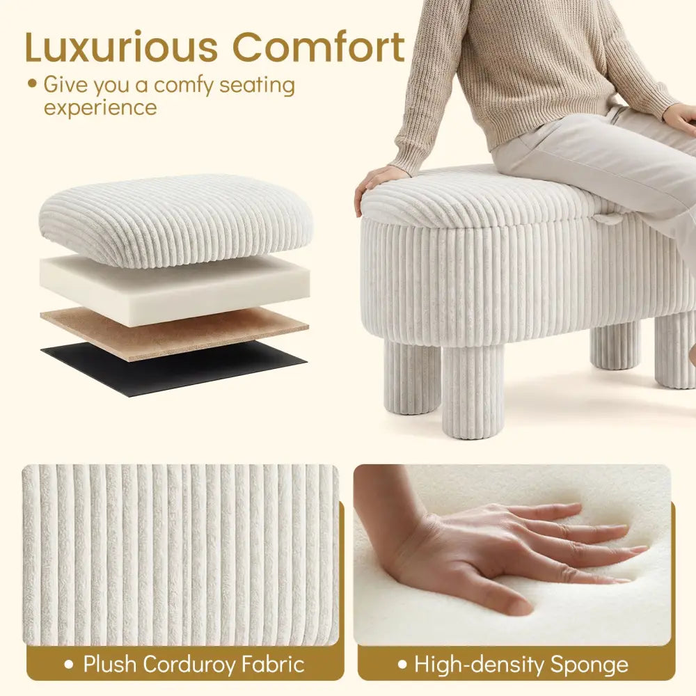 42 Inch Storage Ottoman Bench Corduroy Fabric Upholstered Foot Stool-Beige - Beige - Ottomans