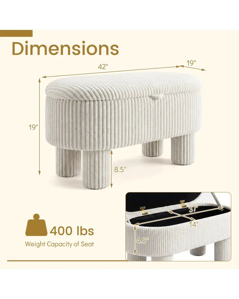42 Inch Storage Ottoman Bench Corduroy Fabric Upholstered Foot Stool-Beige - Beige - Ottomans