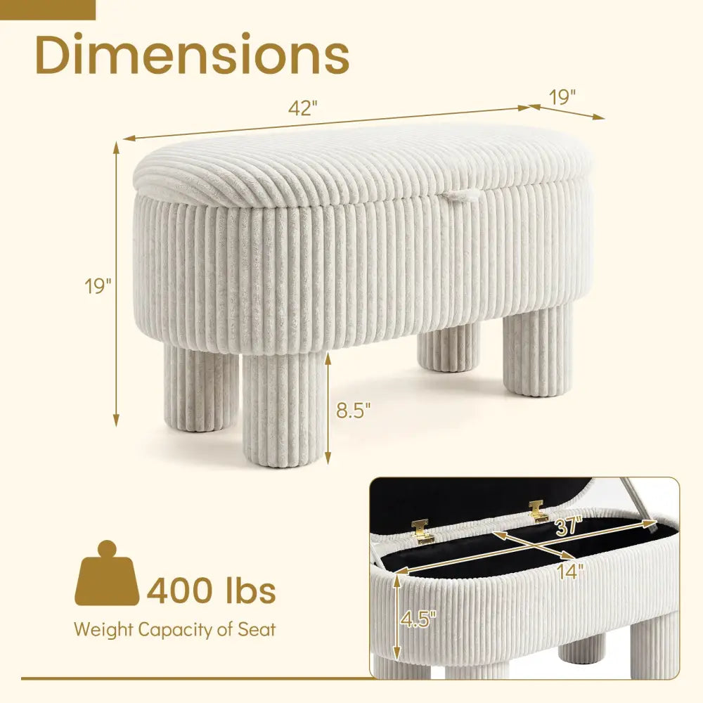 42 Inch Storage Ottoman Bench Corduroy Fabric Upholstered Foot Stool-Beige - Beige - Ottomans
