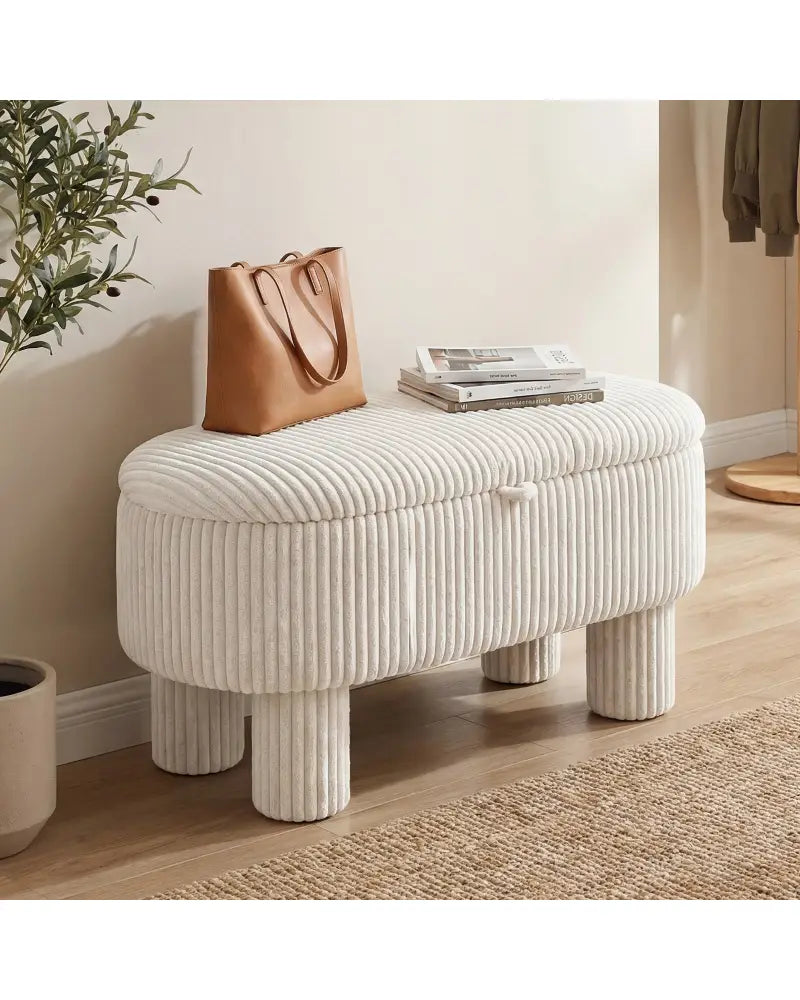 42 Inch Storage Ottoman Bench Corduroy Fabric Upholstered Foot Stool-Beige - Beige - Ottomans