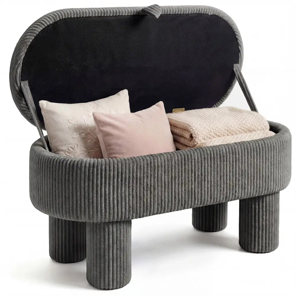42 Inch Storage Ottoman Bench Corduroy Fabric Upholstered Foot Stool-Gray - Gray - Ottomans