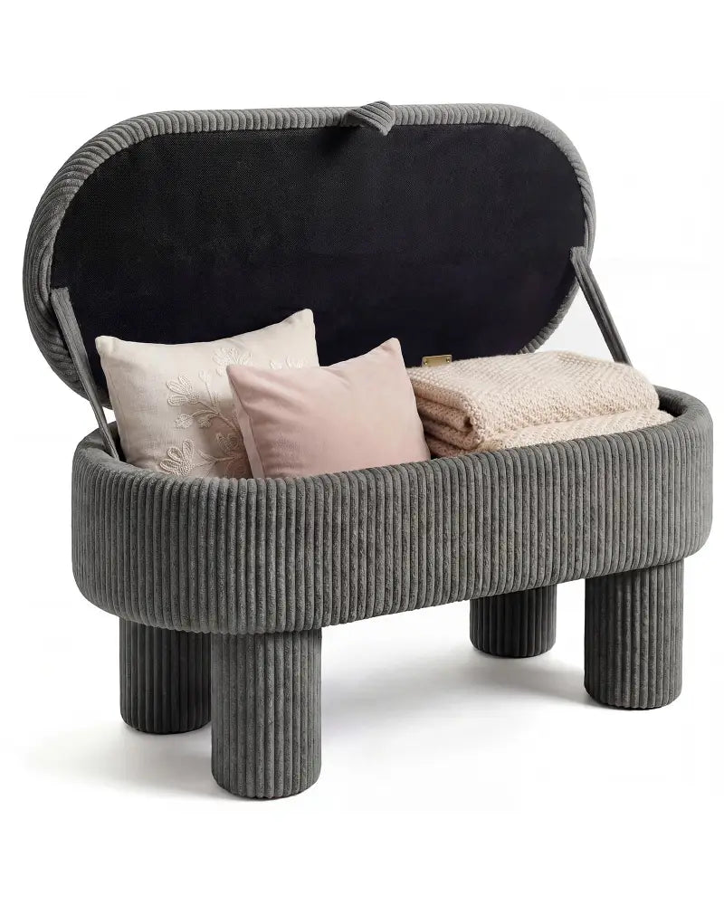 42 Inch Storage Ottoman Bench Corduroy Fabric Upholstered Foot Stool-Gray - Gray - Ottomans