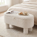 42 Inch Storage Ottoman Bench Corduroy Fabric Upholstered Foot Stool-Beige - Beige - Ottomans