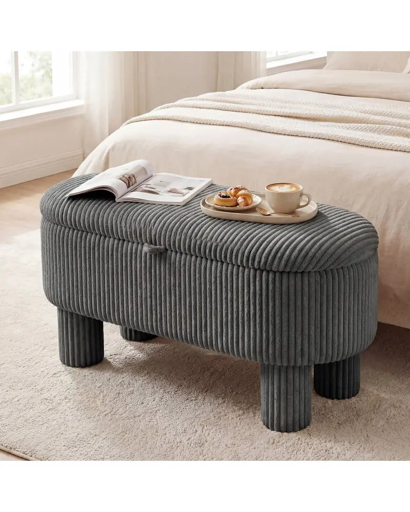 42 Inch Storage Ottoman Bench Corduroy Fabric Upholstered Foot Stool-Gray - Gray - Ottomans