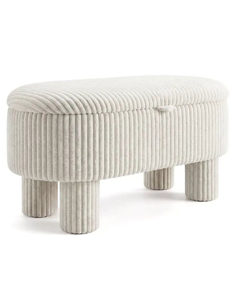 42 Inch Storage Ottoman Bench Corduroy Fabric Upholstered Foot Stool-Beige - Beige - Ottomans