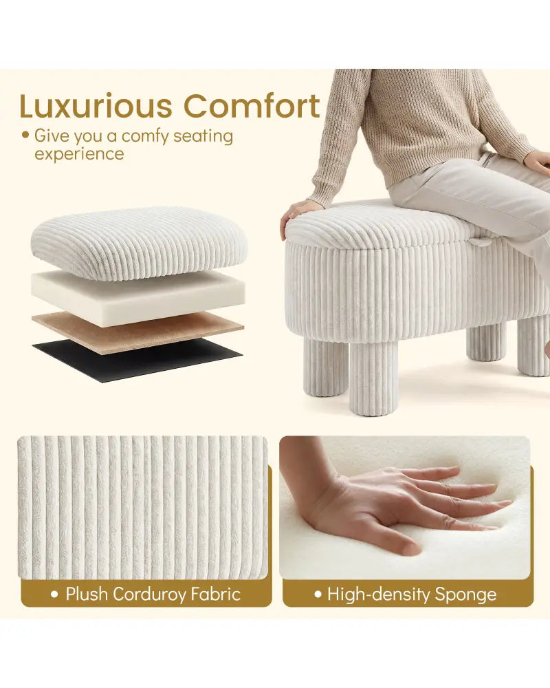 42 Inch Storage Ottoman Bench Corduroy Fabric Upholstered Foot Stool-Beige - Beige - Ottomans