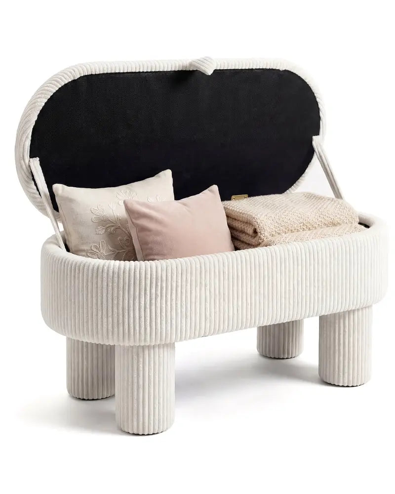42 Inch Storage Ottoman Bench Corduroy Fabric Upholstered Foot Stool-Beige - Beige - Ottomans