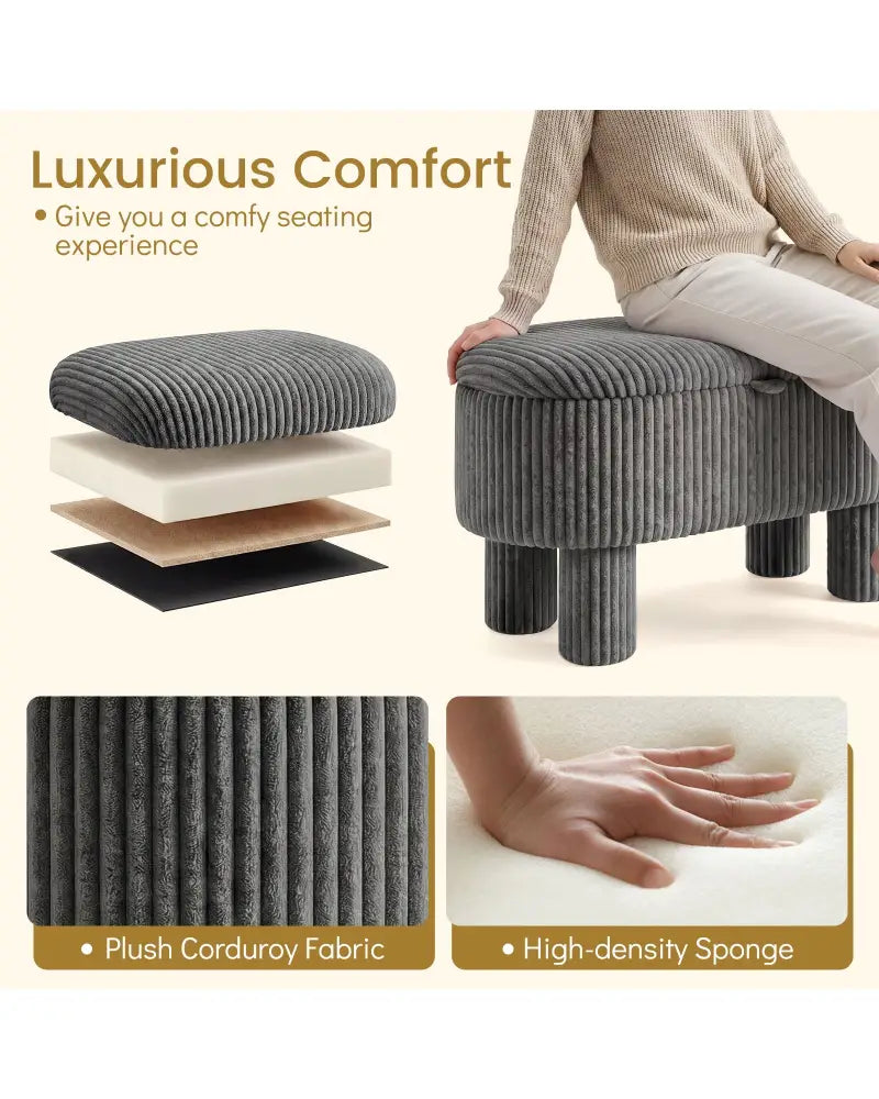 42 Inch Storage Ottoman Bench Corduroy Fabric Upholstered Foot Stool-Gray - Gray - Ottomans