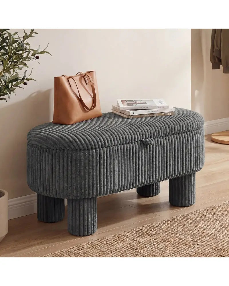 42 Inch Storage Ottoman Bench Corduroy Fabric Upholstered Foot Stool-Gray - Gray - Ottomans