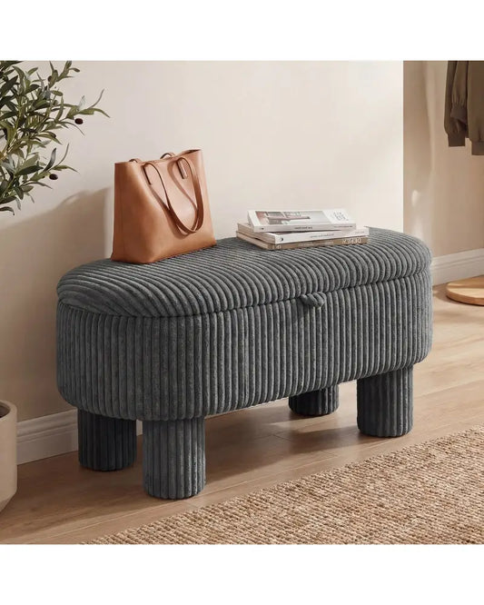42 Inch Storage Ottoman Bench Corduroy Fabric Upholstered Foot Stool-Gray - Gray - Ottomans