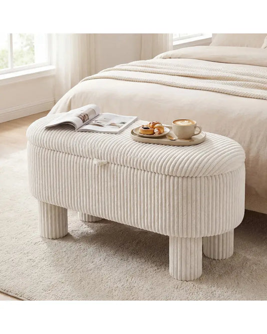 42 Inch Storage Ottoman Bench Corduroy Fabric Upholstered Foot Stool-Beige - Beige - Ottomans