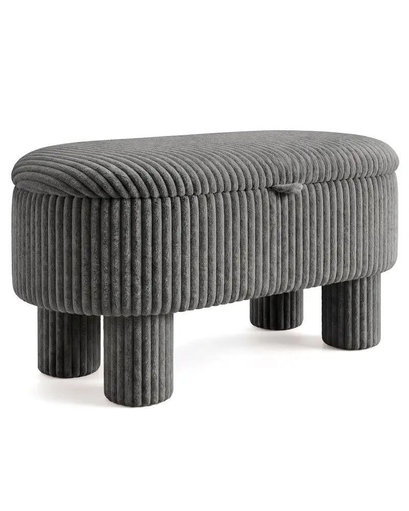 42 Inch Storage Ottoman Bench Corduroy Fabric Upholstered Foot Stool-Gray - Gray - Ottomans