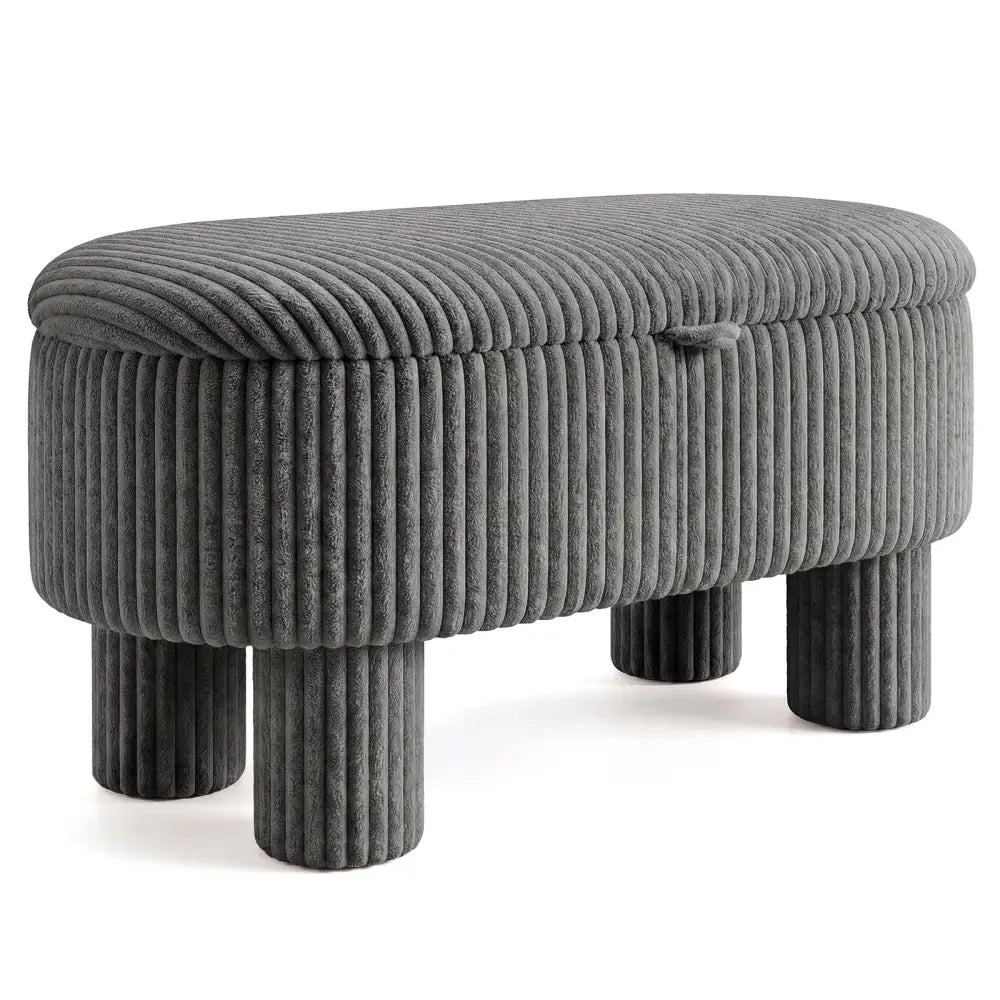 42 Inch Storage Ottoman Bench Corduroy Fabric Upholstered Foot Stool-Gray - Gray - Ottomans