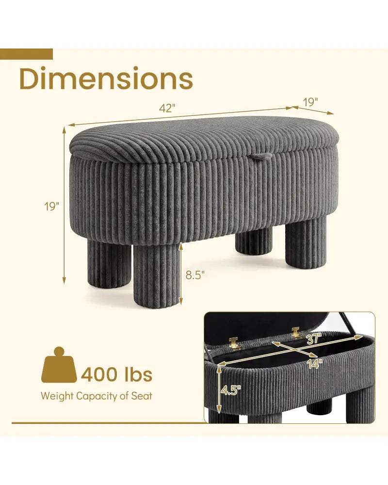 42 Inch Storage Ottoman Bench Corduroy Fabric Upholstered Foot Stool-Gray - Gray - Ottomans