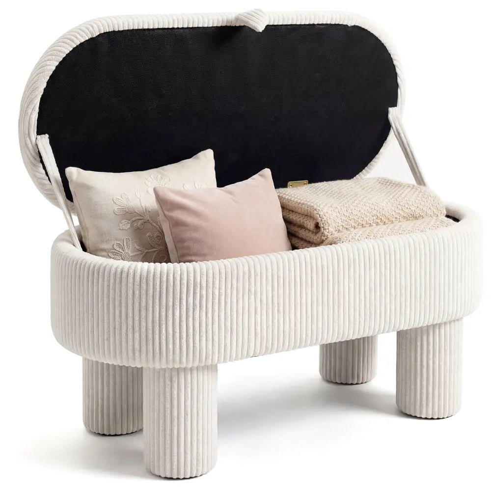 42 Inch Storage Ottoman Bench Corduroy Fabric Upholstered Foot Stool-Beige - Beige - Ottomans