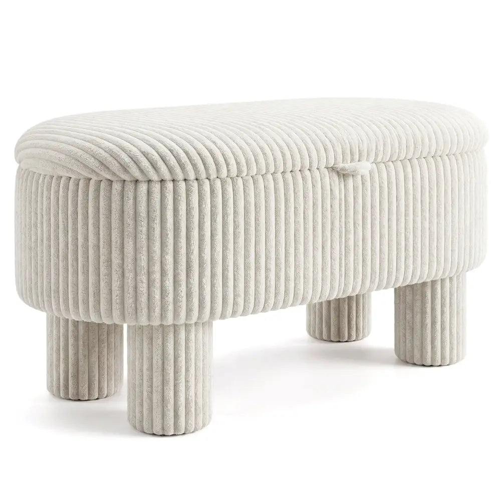 42 Inch Storage Ottoman Bench Corduroy Fabric Upholstered Foot Stool-Beige - Beige - Ottomans