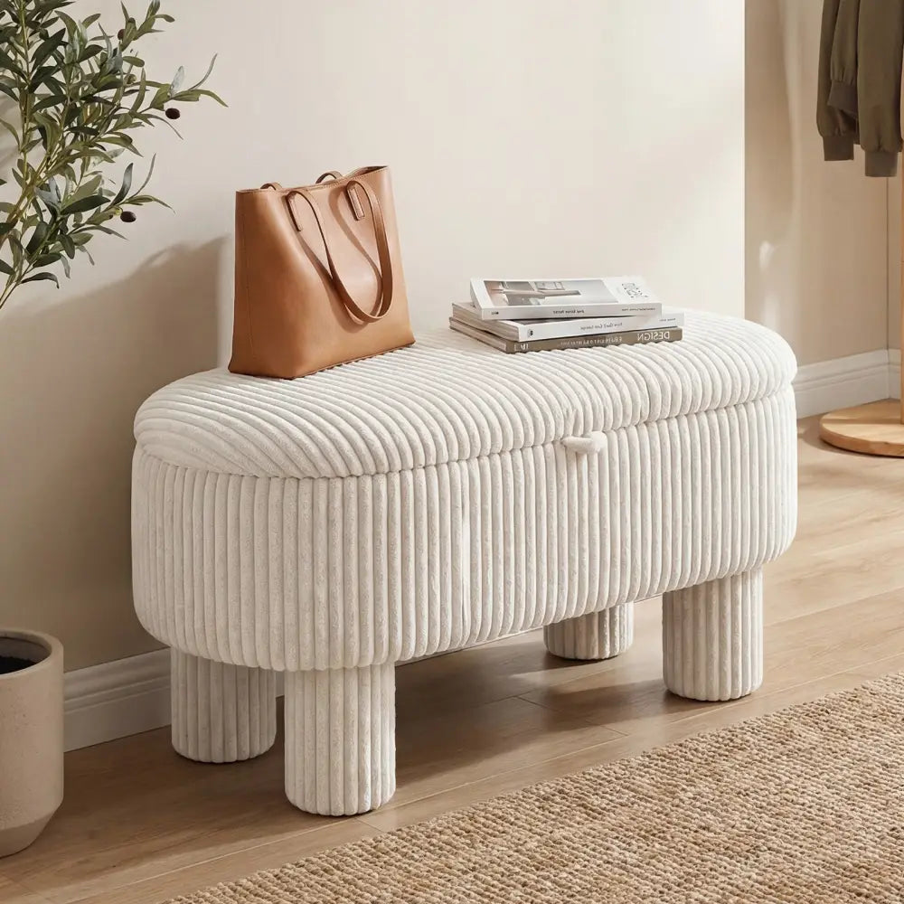 42 Inch Storage Ottoman Bench Corduroy Fabric Upholstered Foot Stool-Beige - Beige - Ottomans