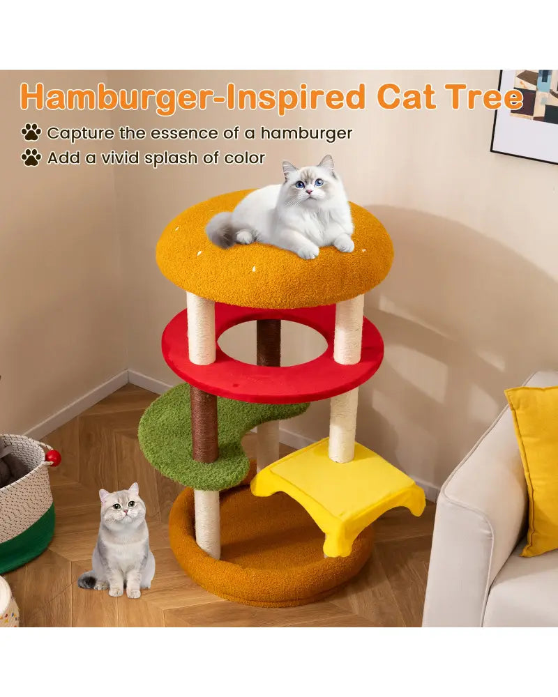 42 Inch Tall Modern Cat Tree Multi-Level with Padded Perch and Cat Bed-Yellow - Yellow - Cat Trees Condos & Scratchers