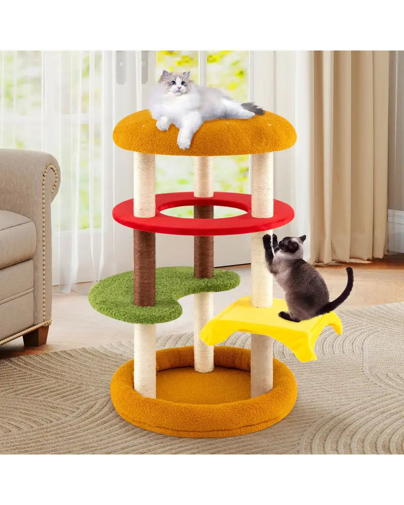 42 Inch Tall Modern Cat Tree Multi-Level with Padded Perch and Cat Bed-Yellow - Yellow - Cat Trees Condos & Scratchers