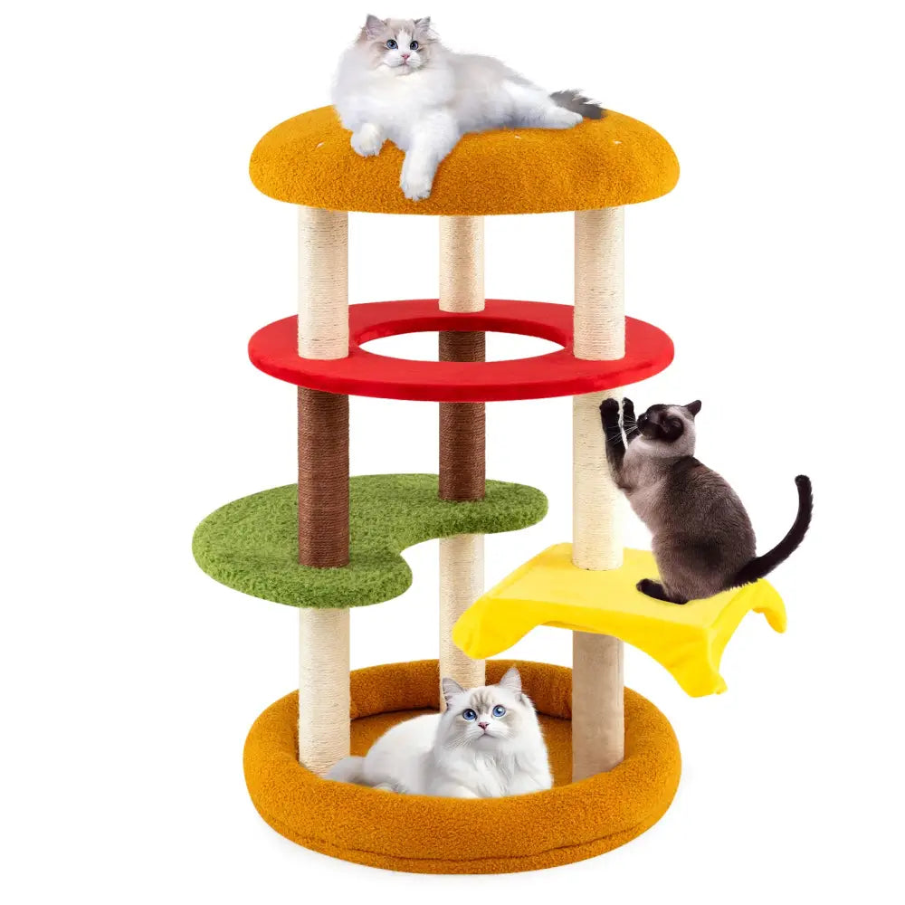 42 Inch Tall Modern Cat Tree Multi-Level with Padded Perch and Cat Bed-Yellow - Yellow - Cat Trees Condos & Scratchers