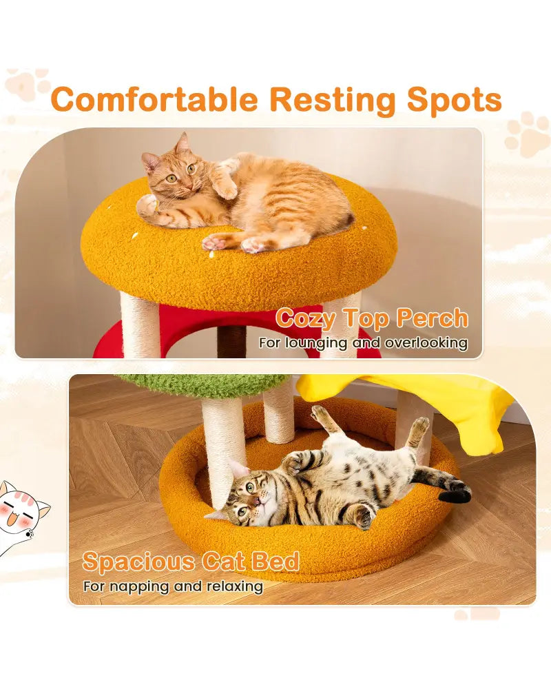 42 Inch Tall Modern Cat Tree Multi-Level with Padded Perch and Cat Bed-Yellow - Yellow - Cat Trees Condos & Scratchers