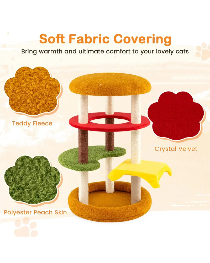 42 Inch Tall Modern Cat Tree Multi-Level with Padded Perch and Cat Bed-Yellow - Yellow - Cat Trees Condos & Scratchers