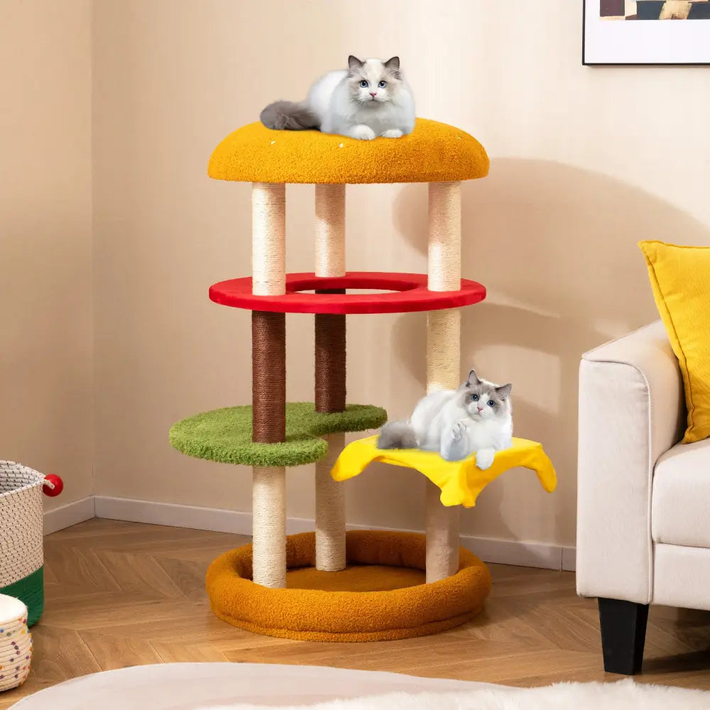 42 Inch Tall Modern Cat Tree Multi-Level with Padded Perch and Cat Bed-Yellow - Yellow - Cat Trees Condos & Scratchers
