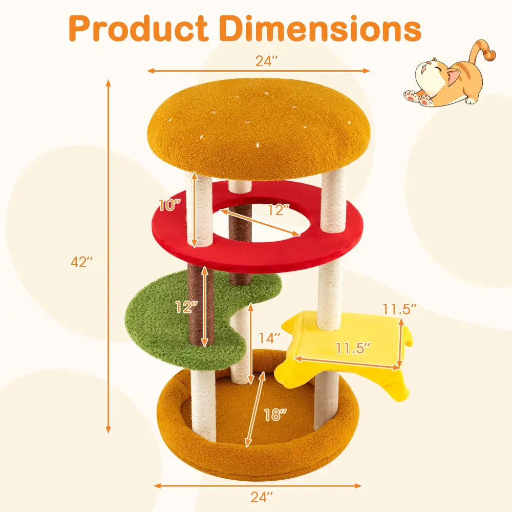 42 Inch Tall Modern Cat Tree Multi-Level with Padded Perch and Cat Bed-Yellow - Yellow - Cat Trees Condos & Scratchers