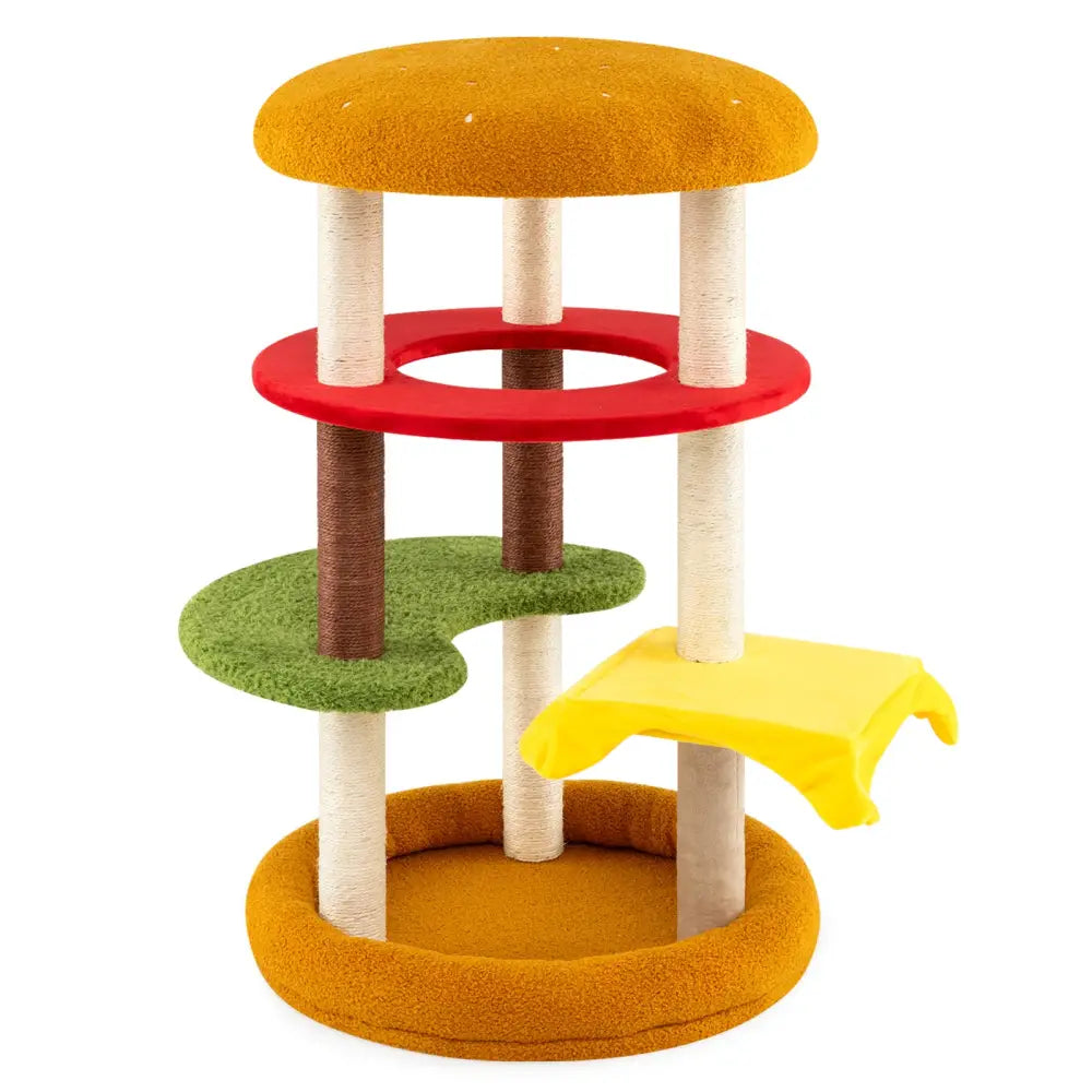 42 Inch Tall Modern Cat Tree Multi-Level with Padded Perch and Cat Bed-Yellow - Yellow - Cat Trees Condos & Scratchers