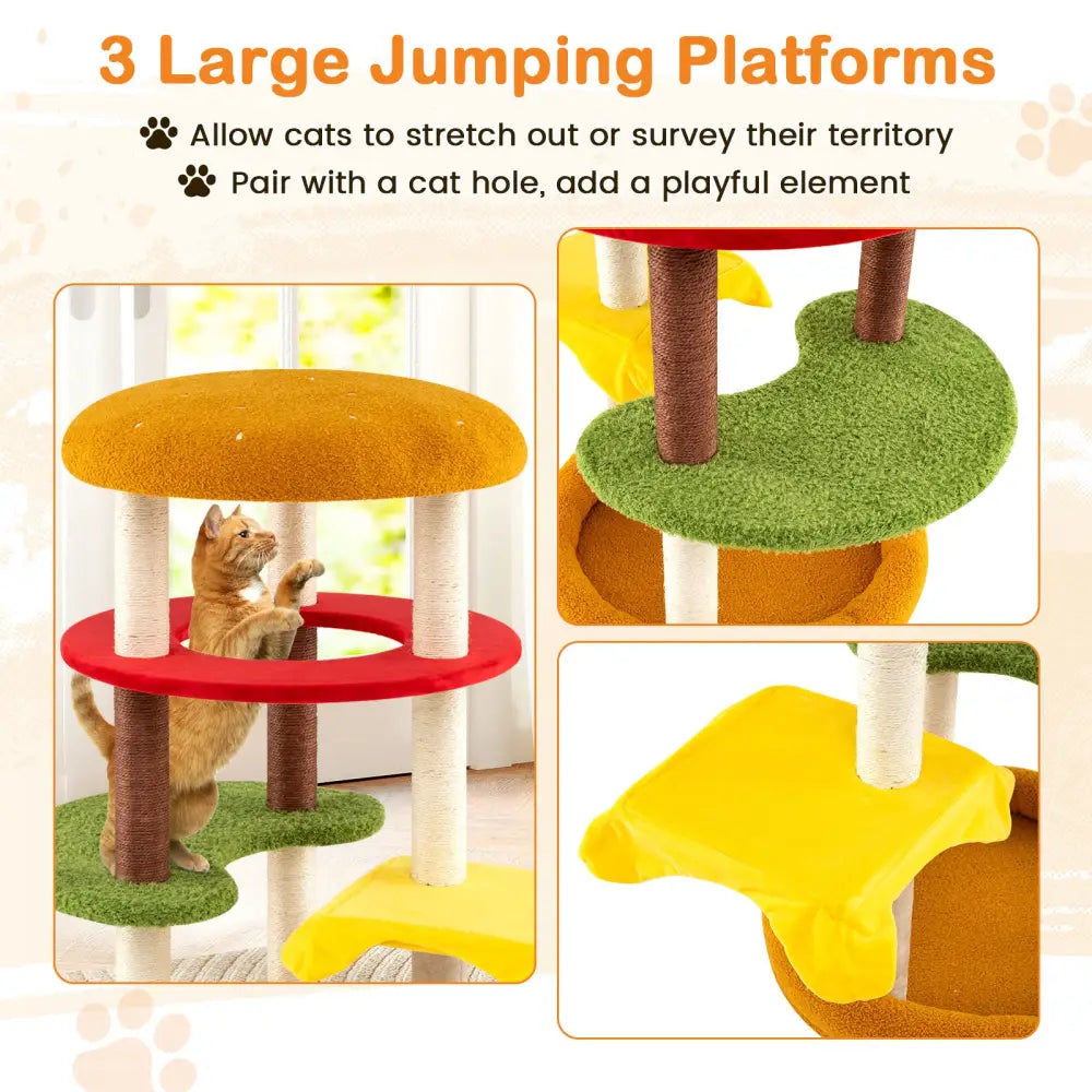 42 Inch Tall Modern Cat Tree Multi-Level with Padded Perch and Cat Bed-Yellow - Yellow - Cat Trees Condos & Scratchers