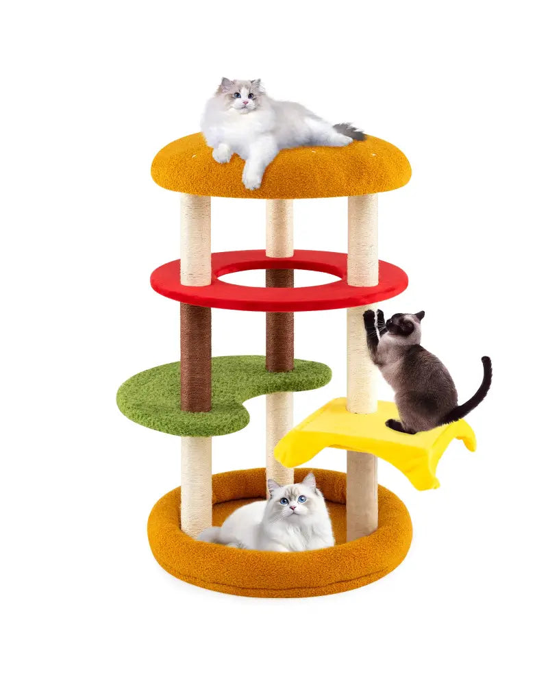 42 Inch Tall Modern Cat Tree Multi-Level with Padded Perch and Cat Bed-Yellow - Yellow - Cat Trees Condos & Scratchers