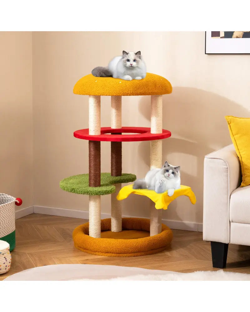 42 Inch Tall Modern Cat Tree Multi-Level with Padded Perch and Cat Bed-Yellow - Yellow - Cat Trees Condos & Scratchers