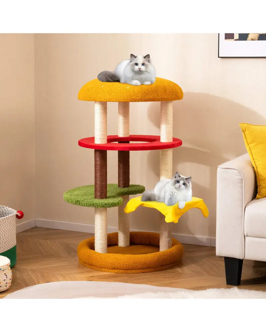 42 Inch Tall Modern Cat Tree Multi-Level with Padded Perch and Cat Bed-Yellow - Yellow - Cat Trees Condos & Scratchers
