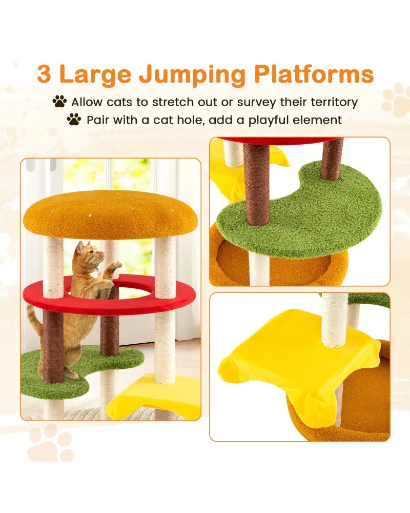 42 Inch Tall Modern Cat Tree Multi-Level with Padded Perch and Cat Bed-Yellow - Yellow - Cat Trees Condos & Scratchers