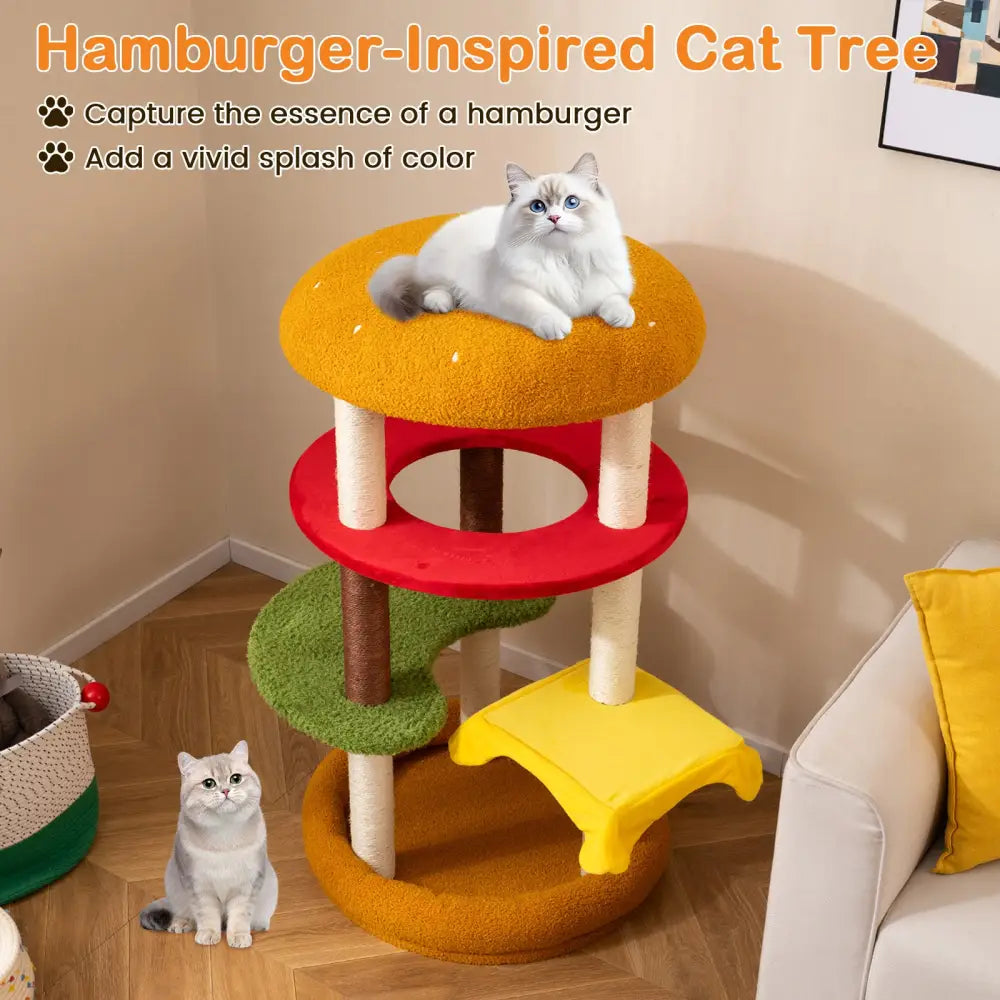 42 Inch Tall Modern Cat Tree Multi-Level with Padded Perch and Cat Bed-Yellow - Yellow - Cat Trees Condos & Scratchers