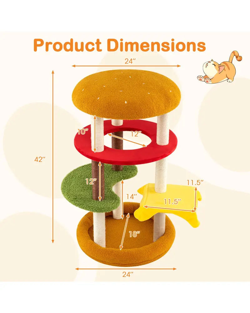 42 Inch Tall Modern Cat Tree Multi-Level with Padded Perch and Cat Bed-Yellow - Yellow - Cat Trees Condos & Scratchers
