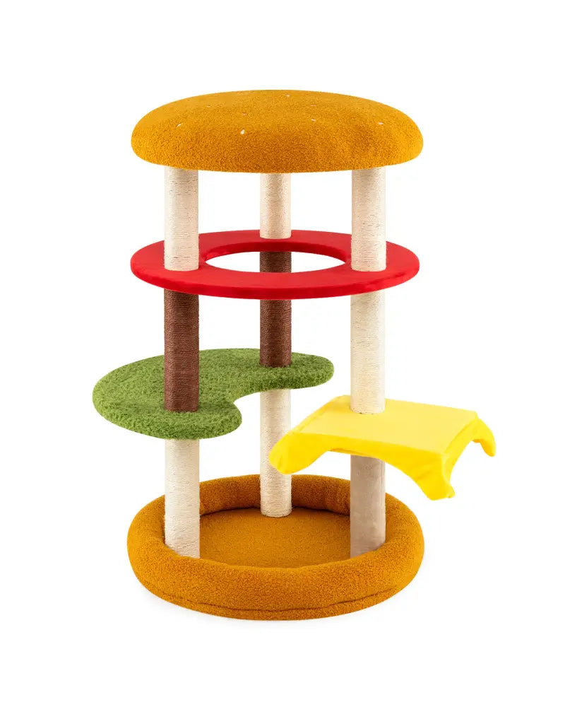 42 Inch Tall Modern Cat Tree Multi-Level with Padded Perch and Cat Bed-Yellow - Yellow - Cat Trees Condos & Scratchers