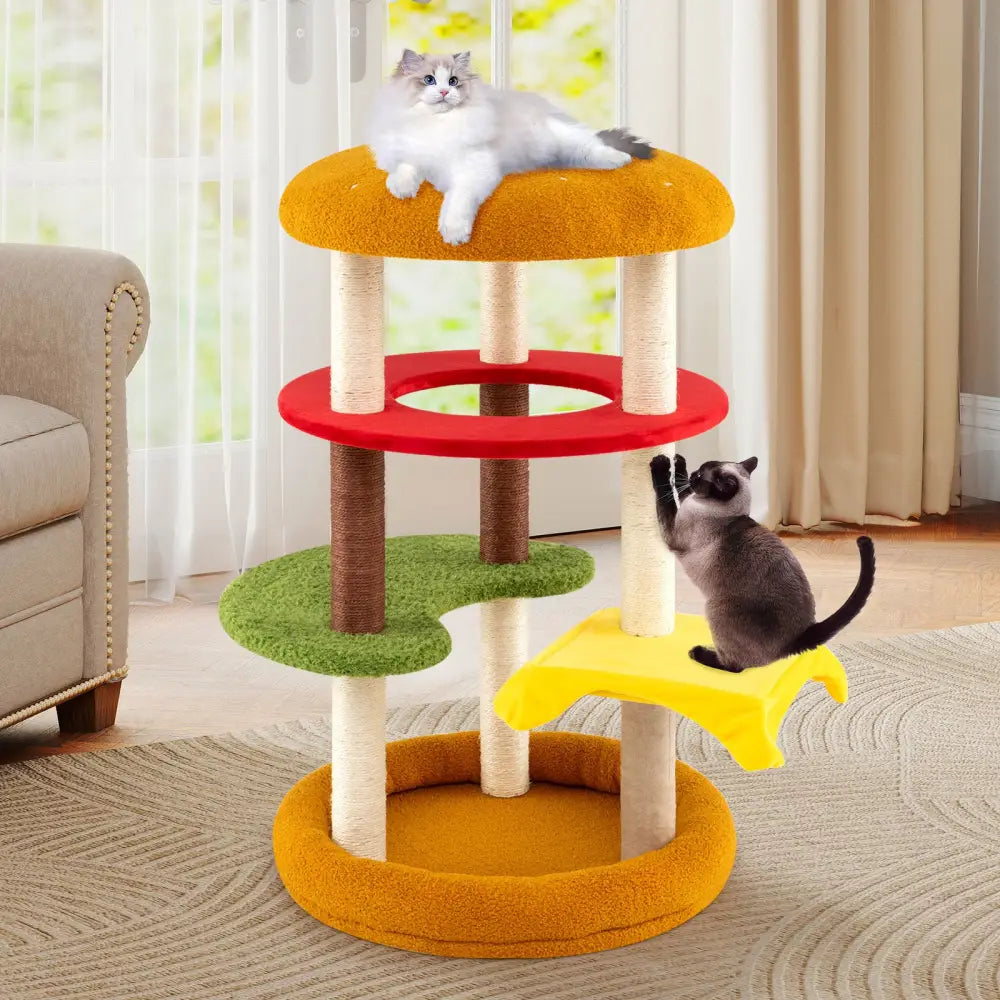 42 Inch Tall Modern Cat Tree Multi-Level with Padded Perch and Cat Bed-Yellow - Yellow - Cat Trees Condos & Scratchers